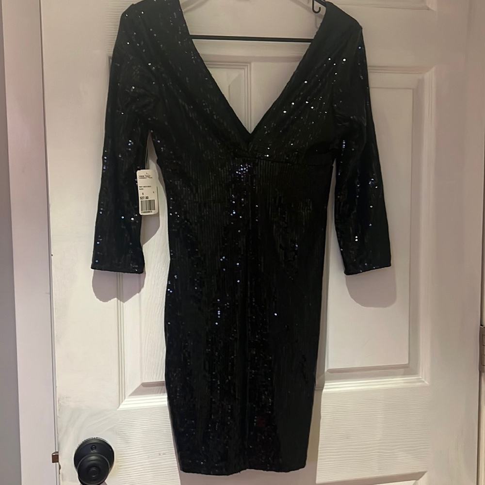 V neck 3/4 sequins mini dress 3x25